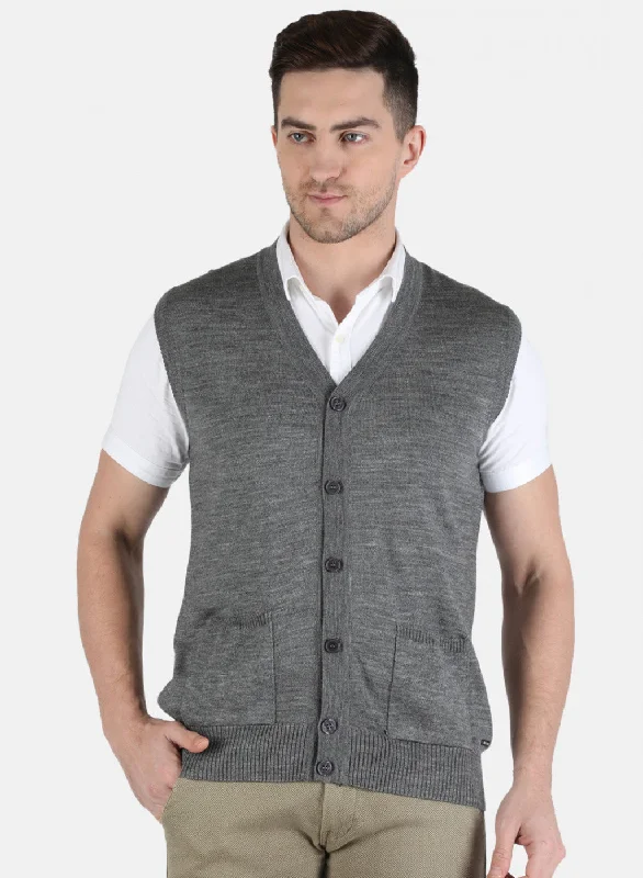 Men Grey Solid Cardigan