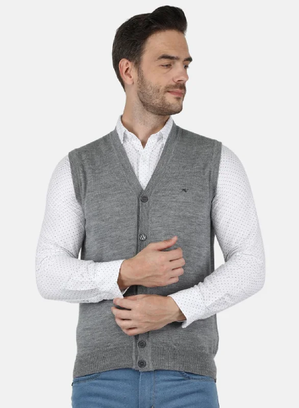 Men Grey Solid Cardigan