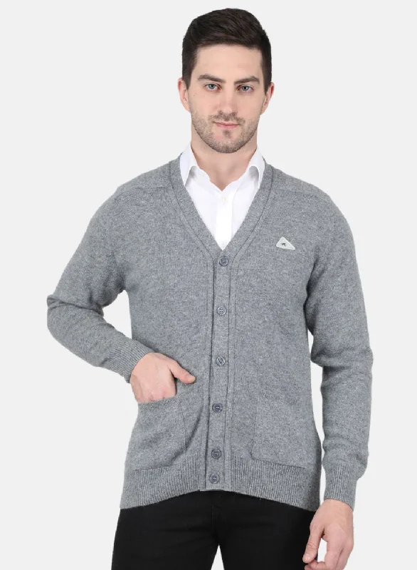 Men Grey Solid Cardigan