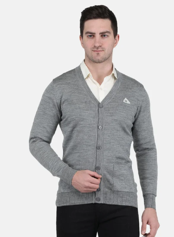 Men Grey Solid Cardigan