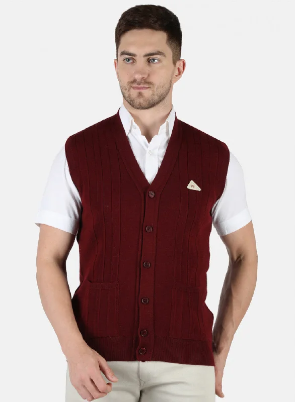 Men Maroon Solid Cardigan