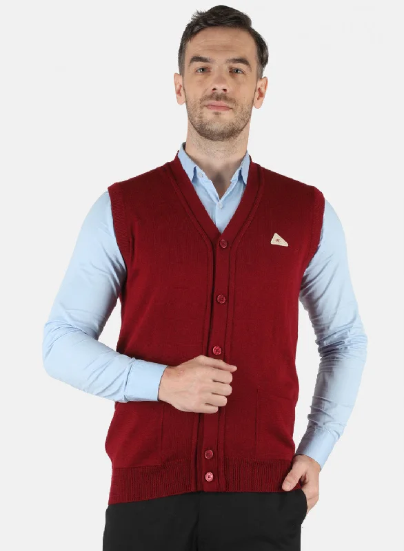 Men Maroon Solid Cardigan