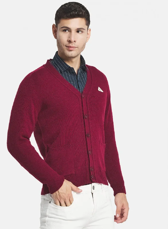 Men Maroon Solid Cardigan