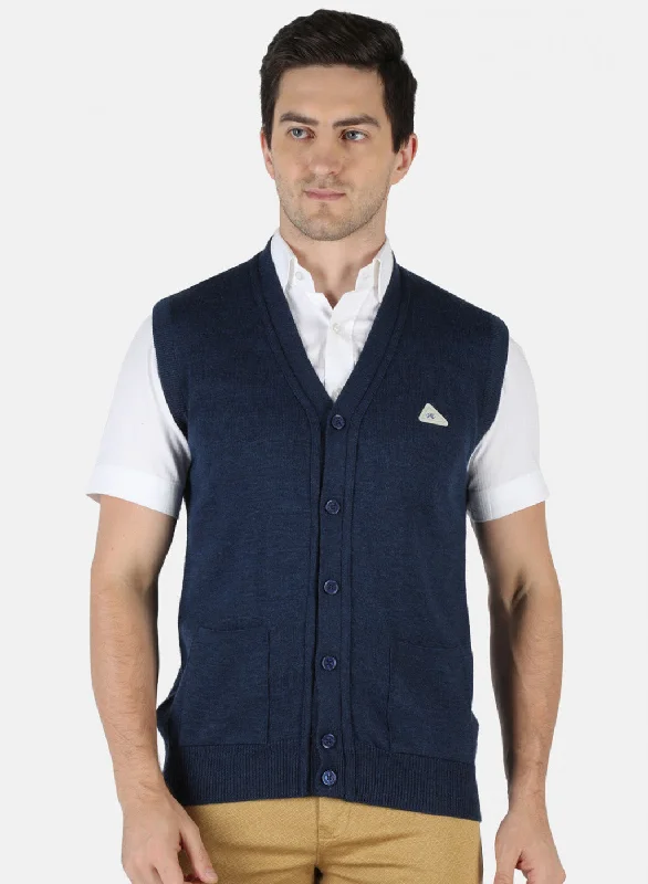 Men NAvy Blue Solid Cardigan