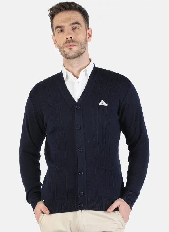 Men NAvy Blue Solid Cardigan