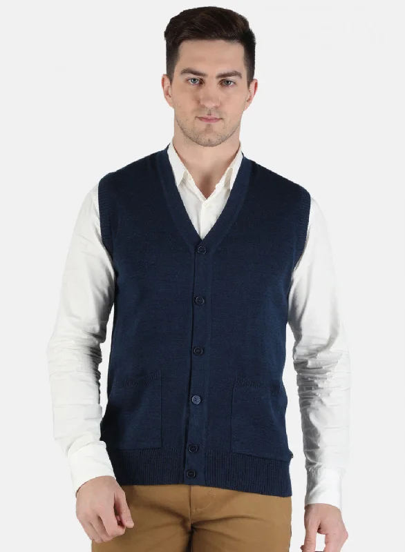 Men NAvy Blue Solid Cardigan