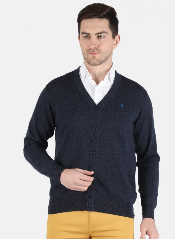 Men NAvy Blue Solid Cardigan