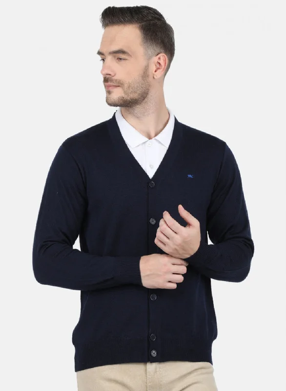 Men NAvy Blue Solid Cardigan