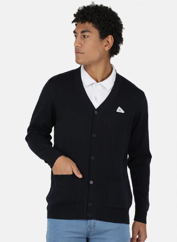 Men NAvy Blue Solid Cardigan