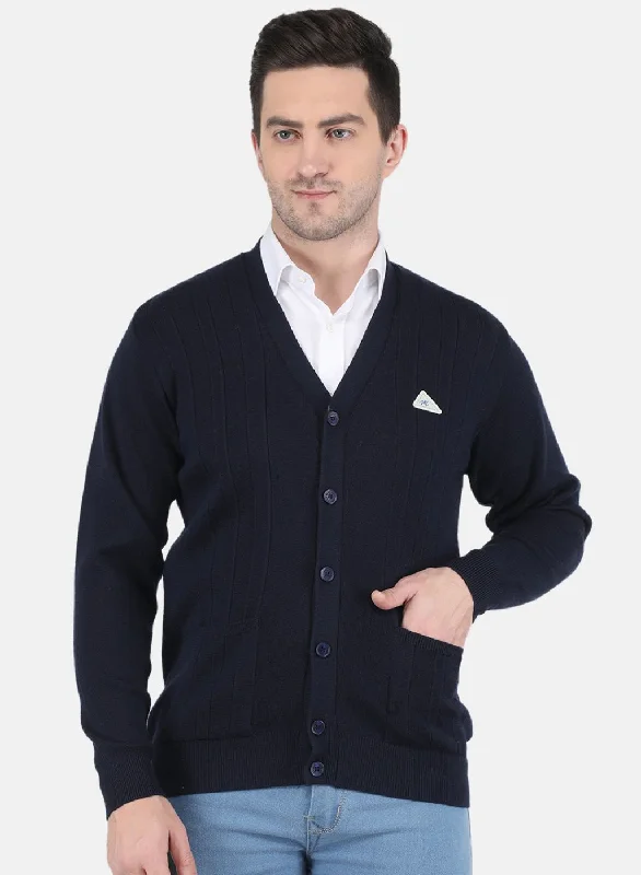 Men NAvy Blue Solid Cardigan