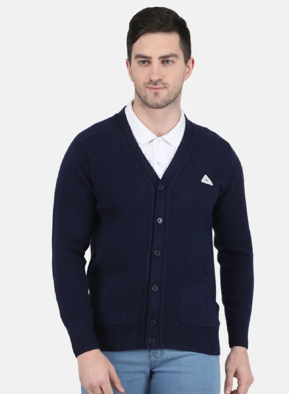 Men NAvy Blue Solid Cardigan