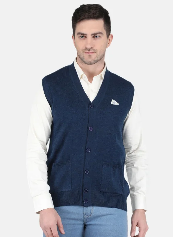 Men NAvy Blue Solid Cardigan