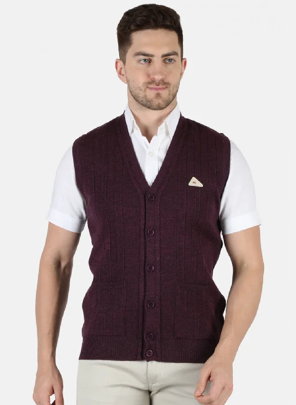 Men Purple Solid Cardigan