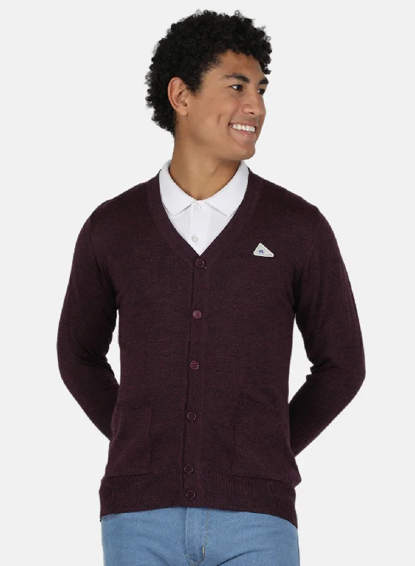 Men Purple Solid Cardigan