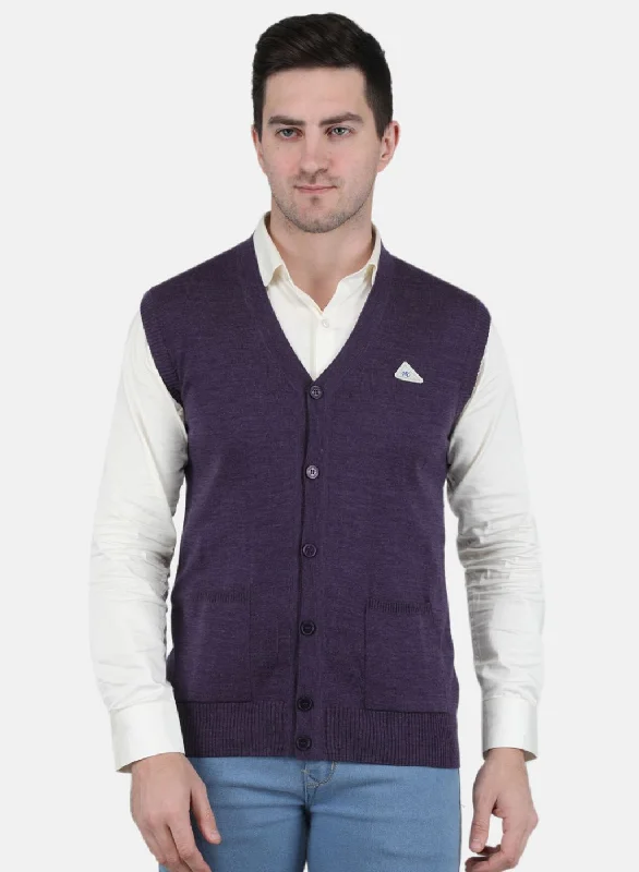 Men Purple Solid Cardigan