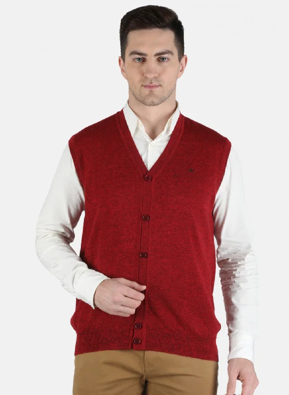 Men Red Solid Cardigan