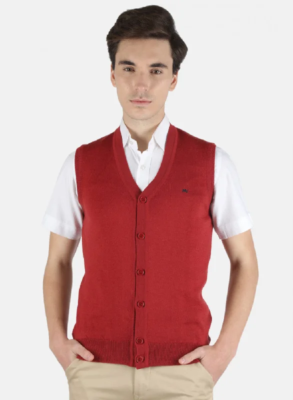 Men Red Solid Cardigan