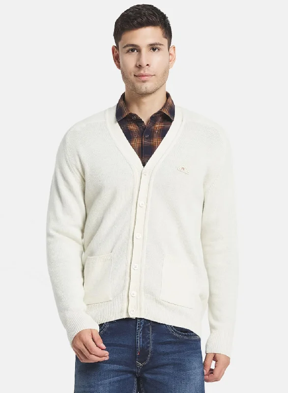 Men White Solid Cardigan