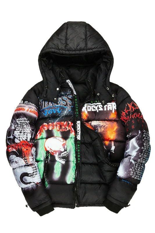 Black Nash Graphic Print Puffer Jacket