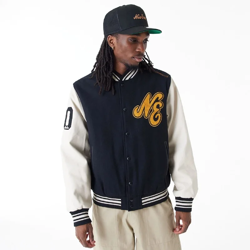 New Era Script Logo Black Varsity Jacket