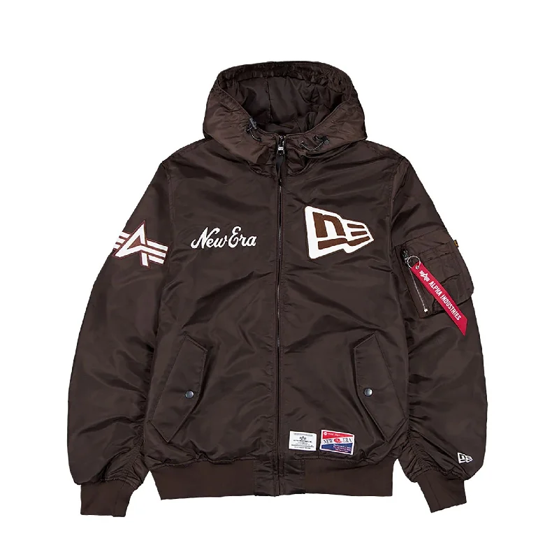 New Era x Alpha Industries Dark Brown Hooded Bomber Jacket