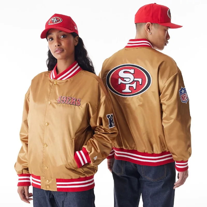 San Francisco 49Ers NFL Beige Satin Bomber Jacket